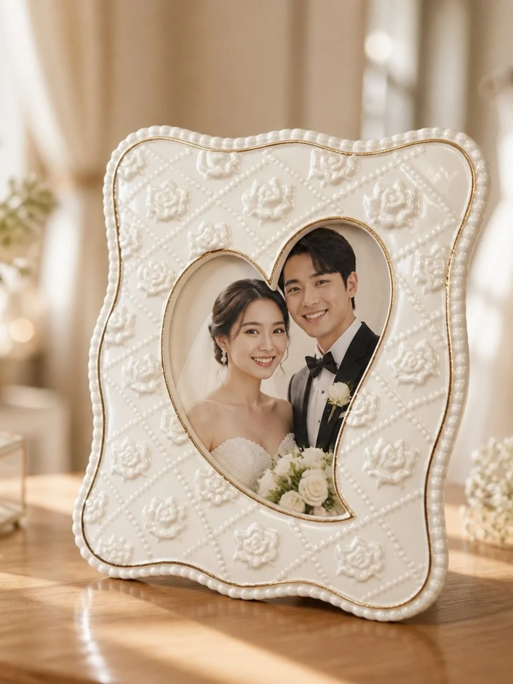 Elegant Cream Heart Photo Frame - Brand: